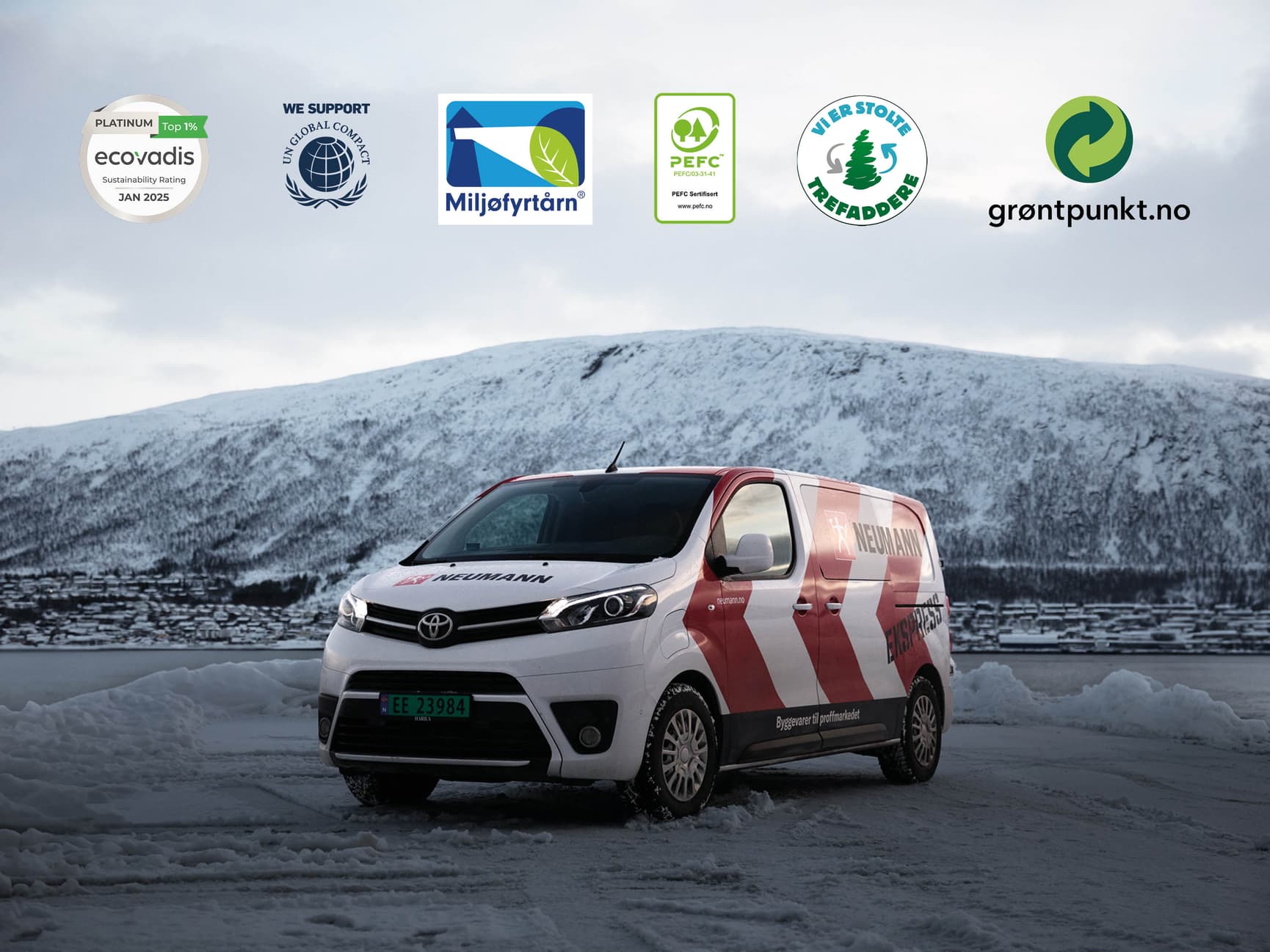 Neumann express Miljøfyrtårn PEFC Ecovadis svanemerket 600x400