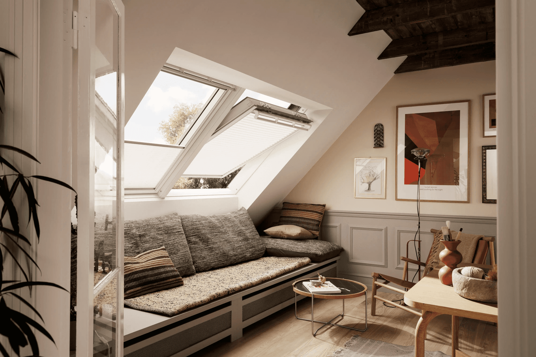 Stue takvindu sollys skråtak Neumann Velux